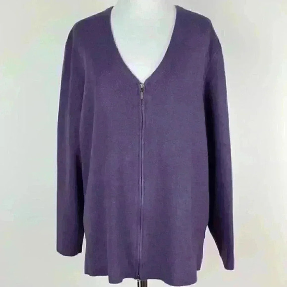 Lands end sweater size 1X 16-18 purple zip V-neck - Picture 1 of 8
